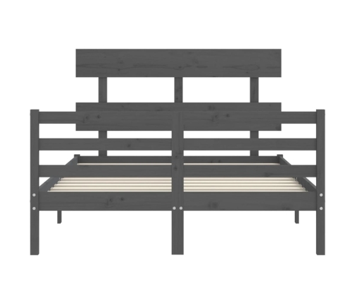 Estructura de cama con cabecero madera maciza gris 140x190 cm