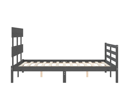 Estructura de cama con cabecero madera maciza gris 140x190 cm