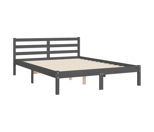 Estructura de cama con cabecero madera maciza gris 140x190 cm