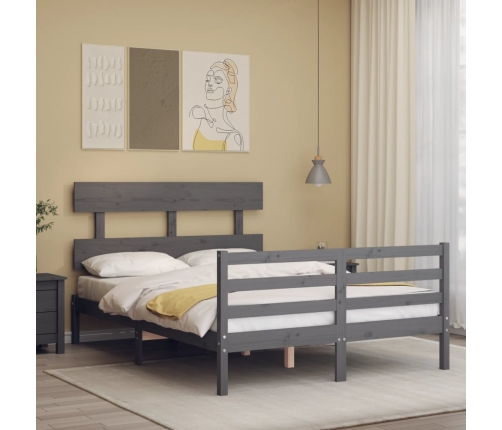 Estructura de cama con cabecero madera maciza gris 140x190 cm