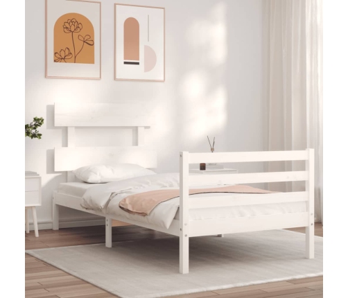 Estructura de cama con cabecero madera maciza blanco 90x200 cm