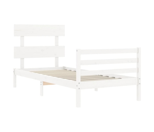 Estructura de cama con cabecero madera maciza blanco 90x200 cm