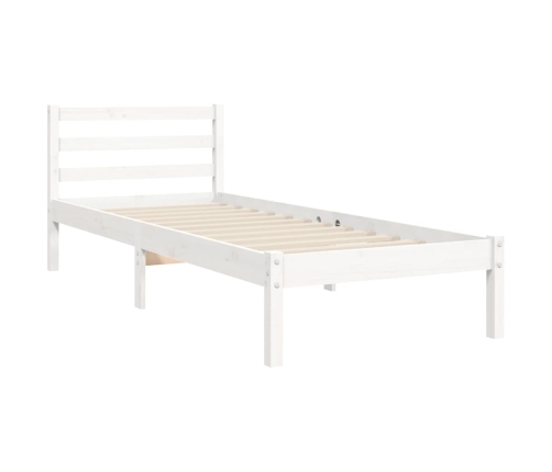 Estructura de cama con cabecero madera maciza blanco 90x200 cm