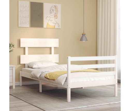 Estructura de cama con cabecero madera maciza blanco 90x200 cm