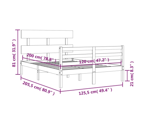 Estructura de cama con cabecero madera maciza 120x200 cm