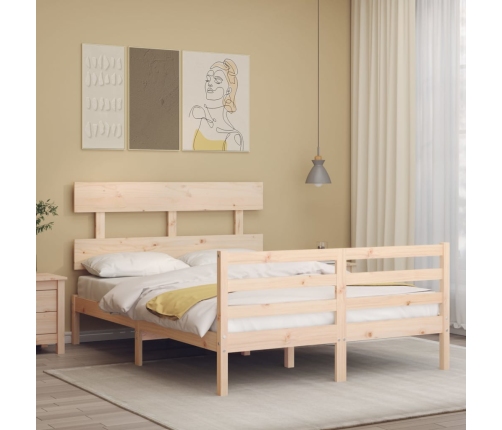 Estructura de cama con cabecero madera maciza 120x200 cm