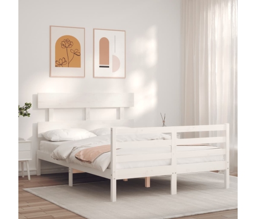 Estructura de cama con cabecero madera maciza blanco 140x200 cm