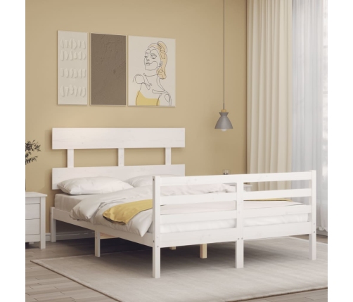 Estructura de cama con cabecero madera maciza blanco 140x200 cm