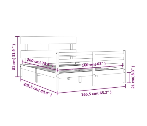 Estructura de cama con cabecero madera maciza 160x200 cm