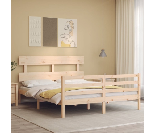 Estructura de cama con cabecero madera maciza 160x200 cm