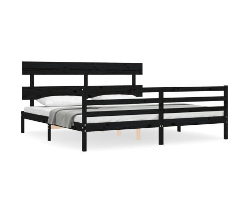 Estructura de cama con cabecero madera maciza negro 200x200 cm