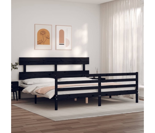 Estructura de cama con cabecero madera maciza negro 200x200 cm