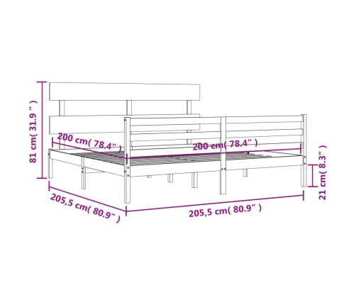 Estructura de cama con cabecero madera maciza negro 200x200 cm