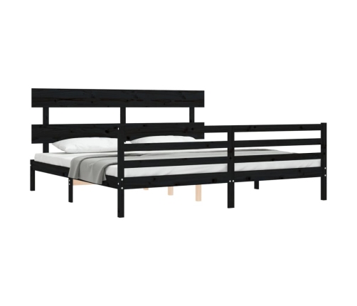 Estructura de cama con cabecero madera maciza negro 200x200 cm