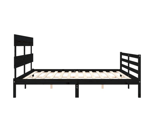 Estructura de cama con cabecero madera maciza negro 200x200 cm