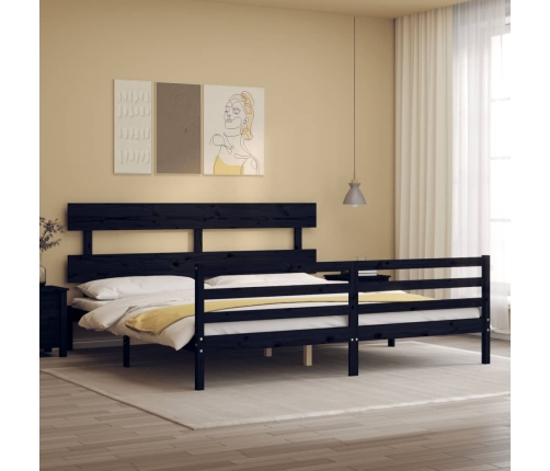 Estructura de cama con cabecero madera maciza negro 200x200 cm