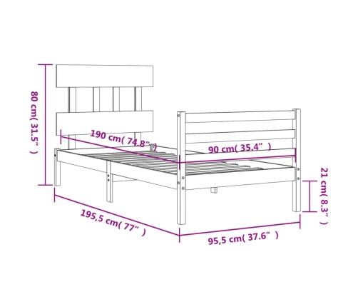 Estructura de cama con cabecero madera maciza