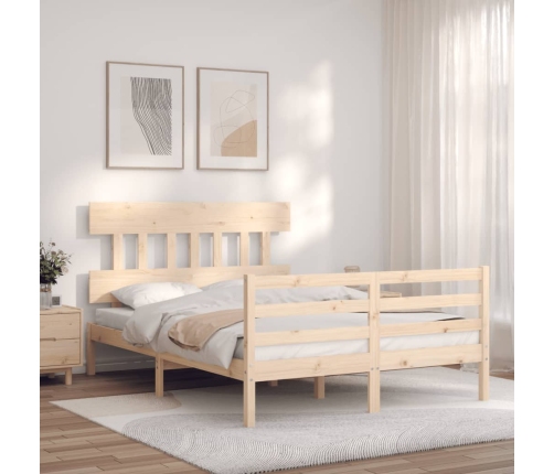 Estructura de cama de matrimonio con cabecero madera maciza