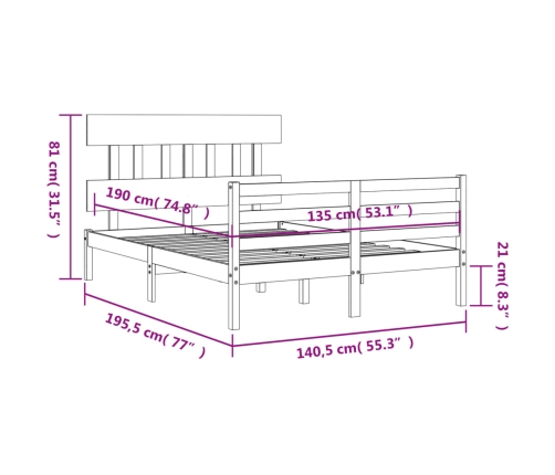 Estructura de cama de matrimonio con cabecero madera maciza