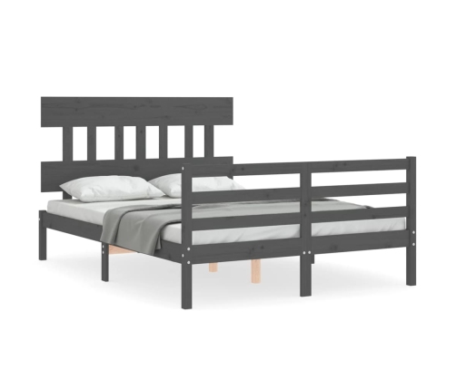 Estructura cama de matrimonio con cabecero madera maciza gris