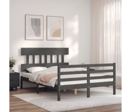 Estructura cama de matrimonio con cabecero madera maciza gris