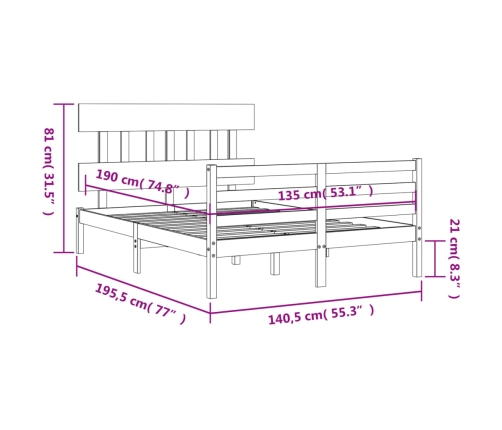 Estructura cama de matrimonio con cabecero madera maciza gris