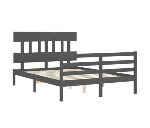 Estructura cama de matrimonio con cabecero madera maciza gris