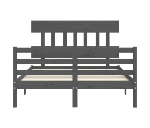 Estructura cama de matrimonio con cabecero madera maciza gris