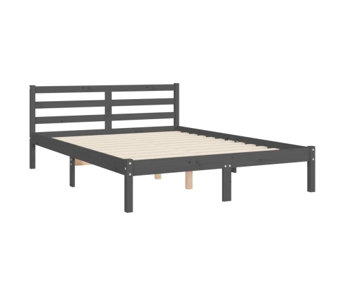 Estructura cama de matrimonio con cabecero madera maciza gris