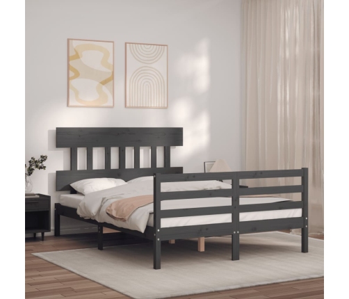 Estructura cama de matrimonio con cabecero madera maciza gris