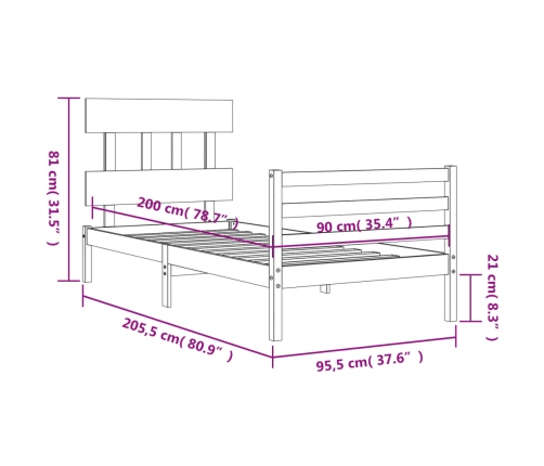 Estructura de cama con cabecero madera maciza 90x200 cm