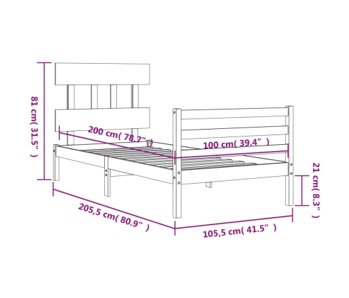 Estructura de cama con cabecero madera maciza 100x200 cm