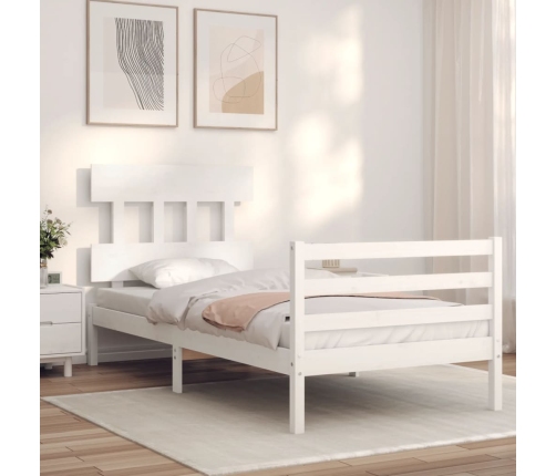 Estructura de cama con cabecero madera maciza blanco 100x200 cm