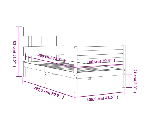 Estructura de cama con cabecero madera maciza blanco 100x200 cm