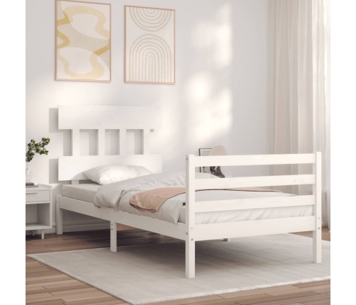 Estructura de cama con cabecero madera maciza blanco 100x200 cm