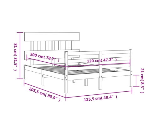 Estructura de cama con cabecero madera maciza 120x200 cm