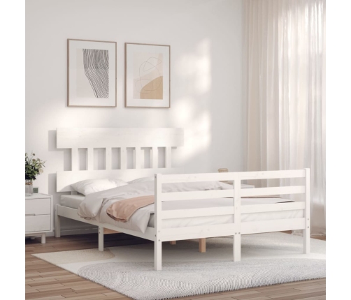 Estructura de cama con cabecero madera maciza blanco 120x200 cm