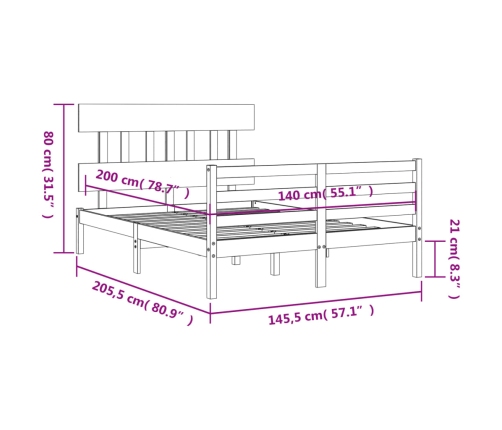 Estructura de cama con cabecero madera maciza blanco 140x200 cm