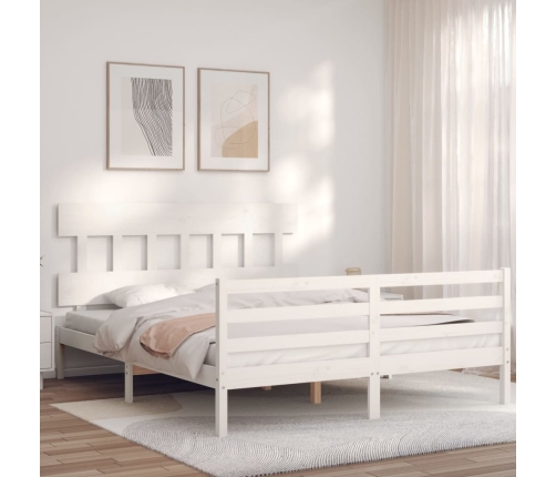 Estructura de cama matrimonio con cabecero madera maciza blanco