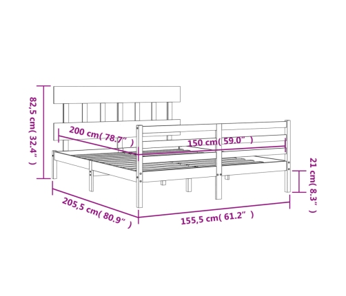 Estructura de cama matrimonio con cabecero madera maciza blanco