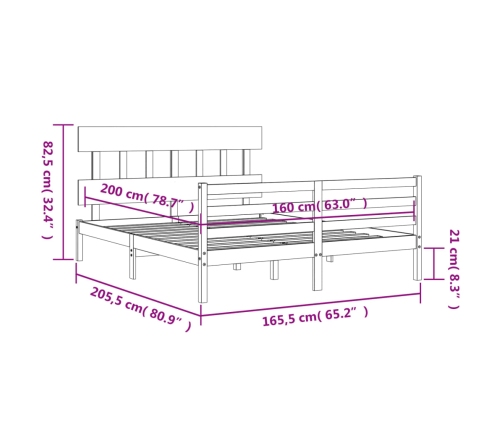 Estructura de cama con cabecero madera maciza 160x200 cm