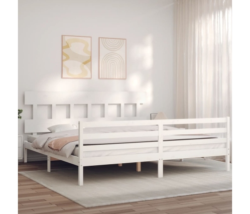 Estructura cama de matrimonio con cabecero madera maciza blanco