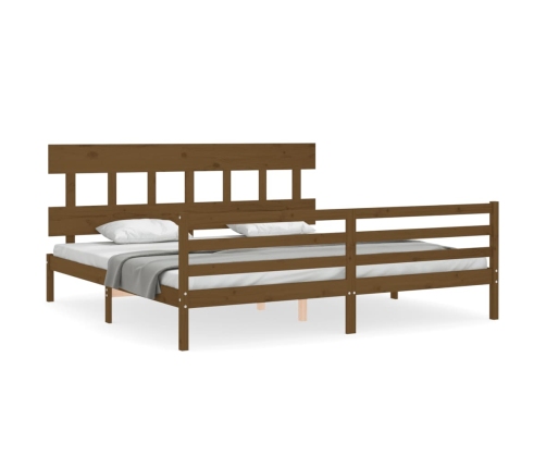 Estructura cama y cabecero madera maciza marrón miel 200x200 cm