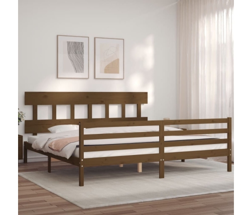 Estructura cama y cabecero madera maciza marrón miel 200x200 cm