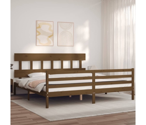 Estructura cama y cabecero madera maciza marrón miel 200x200 cm