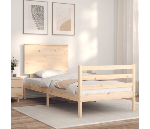 Estructura de cama individual con cabecero madera maciza