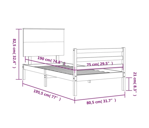 Estructura de cama individual con cabecero madera maciza