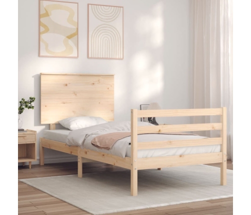 Estructura de cama individual con cabecero madera maciza