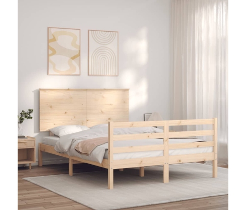 Estructura de cama de matrimonio con cabecero madera maciza