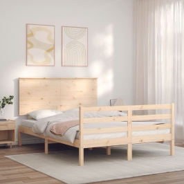 Estructura de cama con cabecero madera maciza 140x190 cm